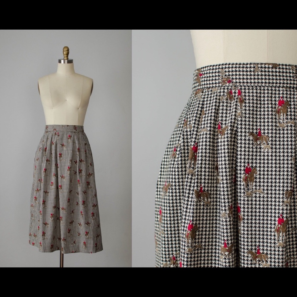Vintage Novelty Print Fox Hunt Skirt